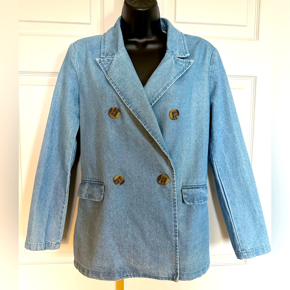 Denim boxy blazer Double Breasted light blue wash size small